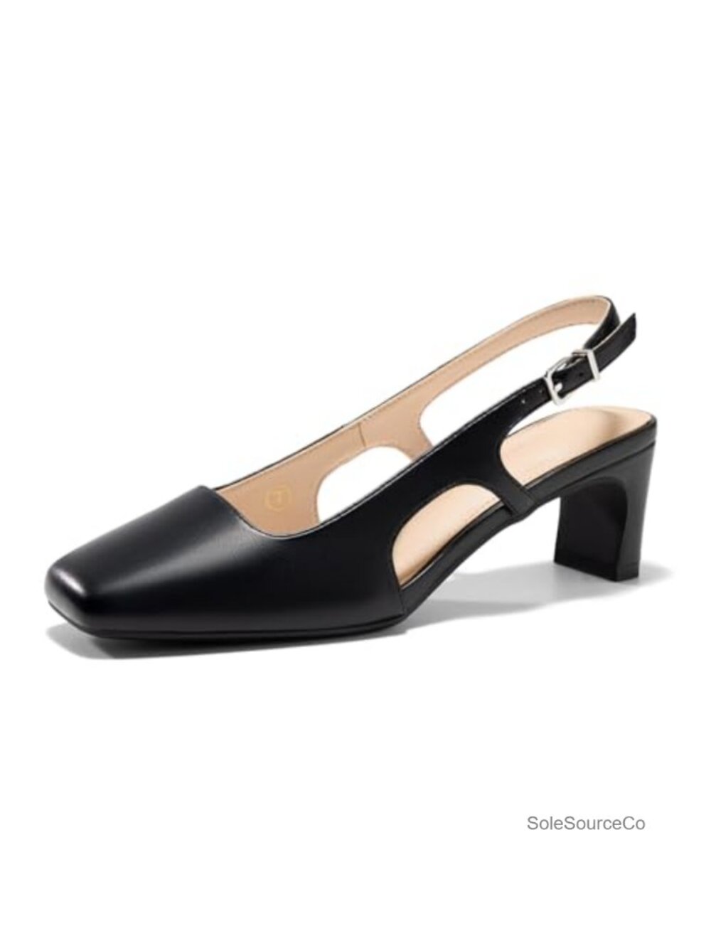 Women's Slingback Chunky Low Heels Closed Square Toe Pumps Faux Leather